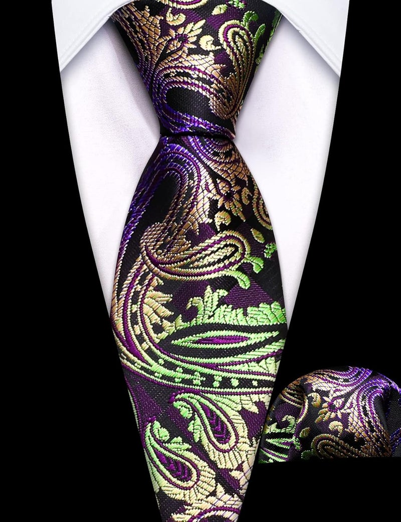 Barry.Wang Store Boy's Necktie Regular Silk Woven Stripe Solid Tie Pocket Square - Image 5
